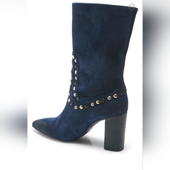 Western Chic Free People Blue Suede Studded Boots - Picture 5 of 8